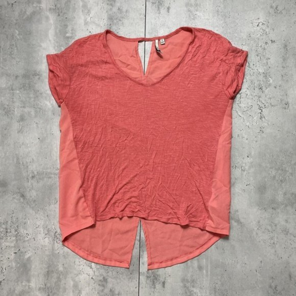 Calvin Klein Jeans Womens M Blouse Cap Sleeve‎ Scoop Neck Coral Pink Stretch Top